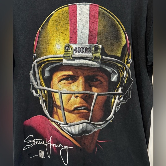 Vintage Aged 1994 San Francisco 49ers Steve Young NFL Black Men's L T-Shirt RARE - Picture 2 of 8